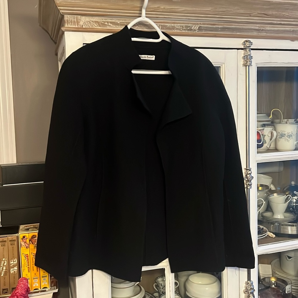 ALEXANDRA BARTLETT BLACK 100% WOOL OPEN CARDIGAN, L
